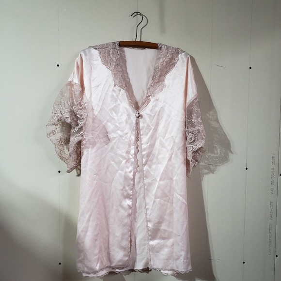 Rare vintage pink Colesce Couture two piece négligée set slip dressing gown - Picture 3 of 15